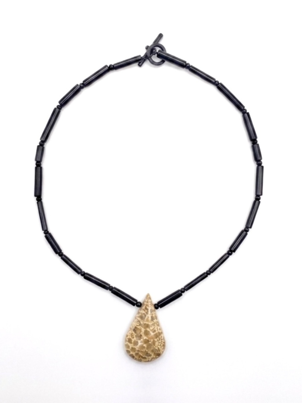 Vintage Fossilized Coral Pendant Necklace Toggle Clasp Minimalist Jewelry